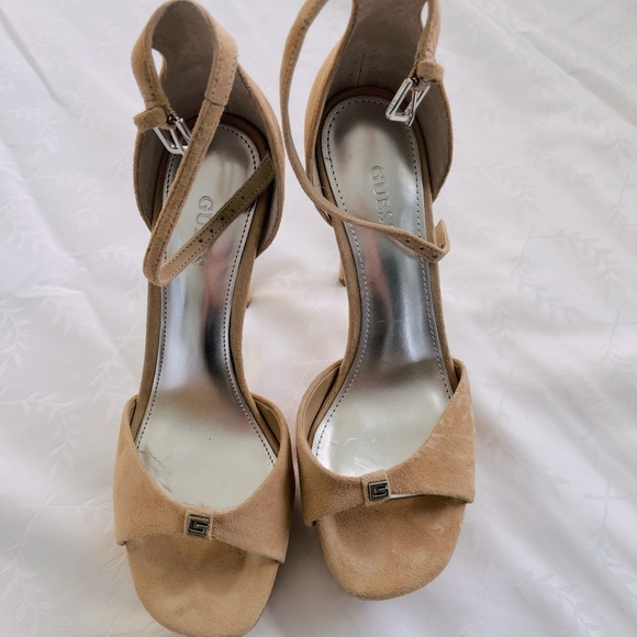 Guess Shoes - Guess 4in high heels suede beige used once very good condition